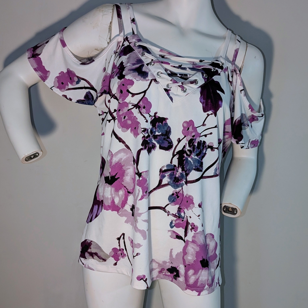 Ricki's Purple and Pink Floral Cold Shoulder Blouse